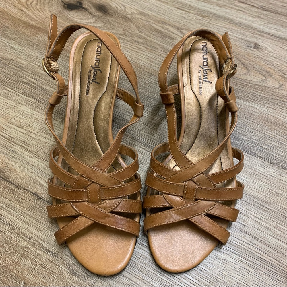 Natural Soul from Naturalizer Women Brown Wedge Heels Leather Upper Size 7M